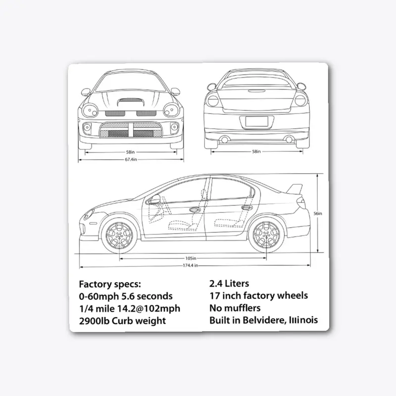 Neon SRT4 White Blueprint on dark shirt 