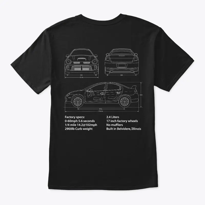 Neon SRT4 White Blueprint on dark shirt 